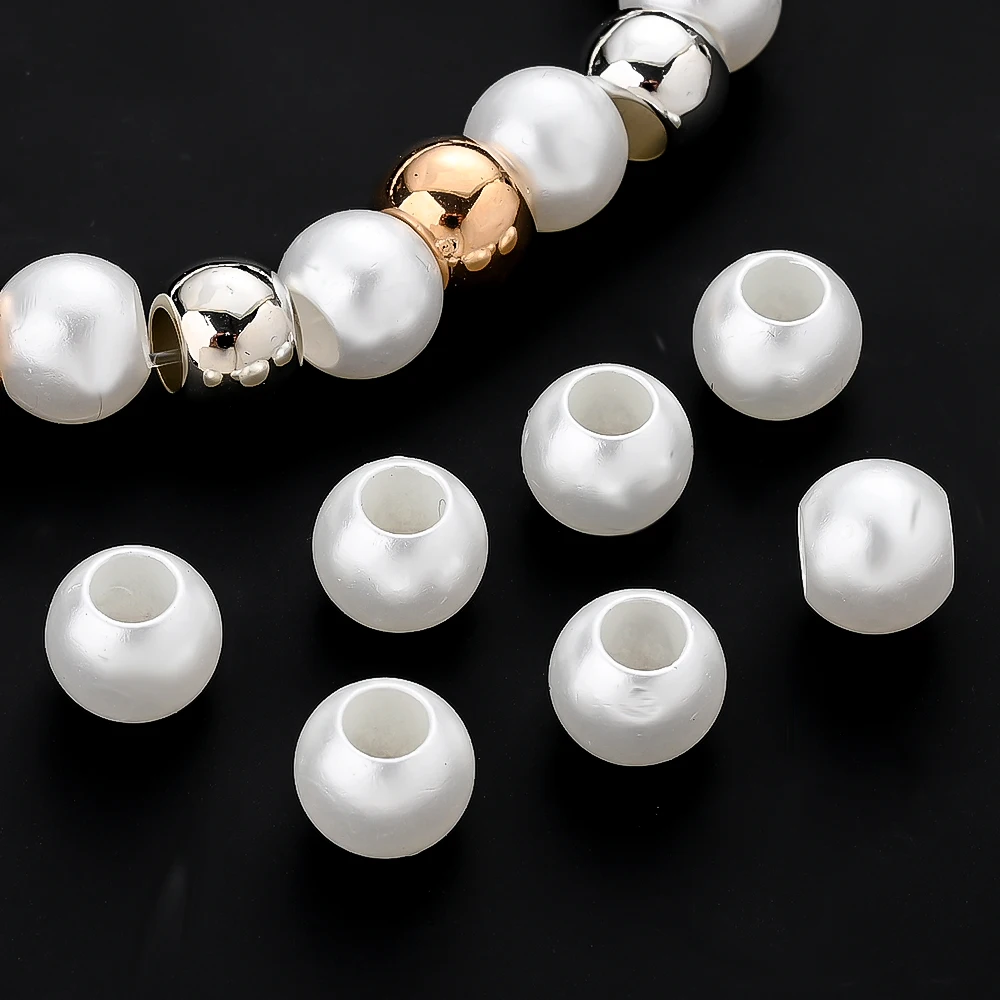 100 Stück 10mm Weiße Imitationsperlen aus Acryl mit Großem Loch für DIY Schmuckherstellung Armbänder Halsketten Perlen-Zubehör – Detail 6
