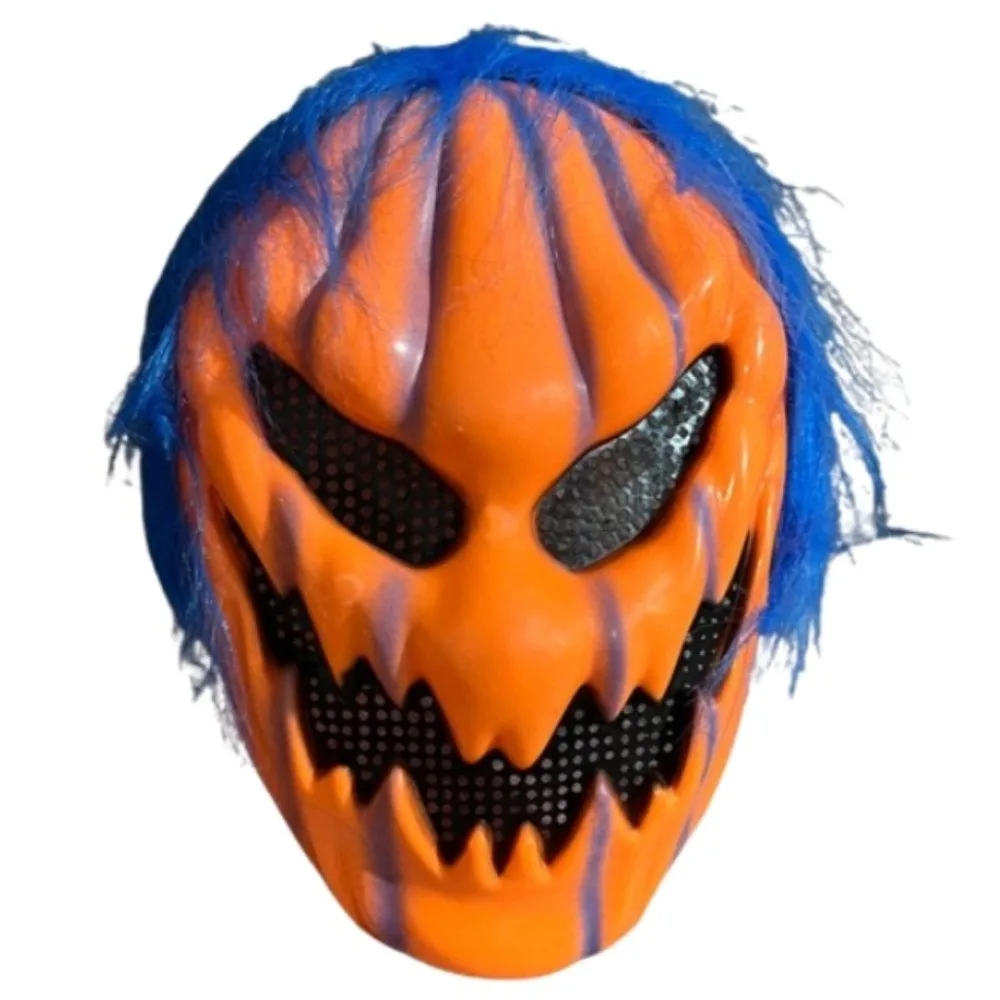 

Realistic Halloween Pumpkin Mask Creativity with Wig Pumpkin Full Face Mask Elastic Unisex Scary Ghost Headgear Masquerade Party
