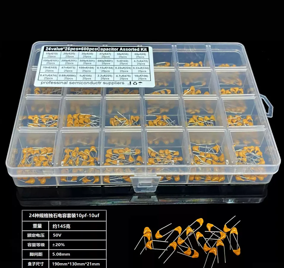 

24 значения * 25 шт. 10pf-10Uf 20 30 47 56 68 100 200 300 680/pf 104 102 103 101 473 106 4,7 10 473 100/NF Комплект монолитных конденсаторов
