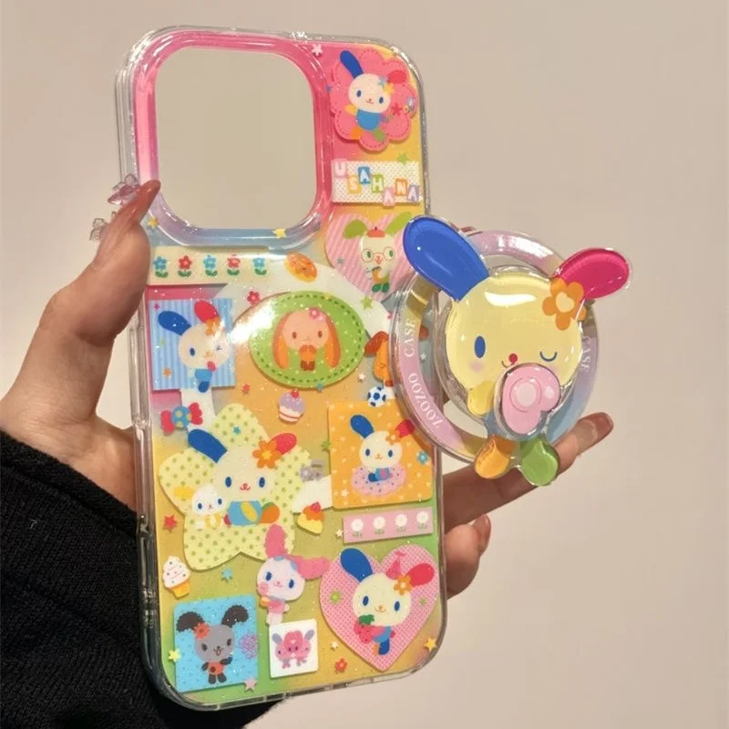 Magnetische Farbspleiß-Handyhülle mit Ohrhasen-Design und drehbarem Magnetständer für iPhone 11 12 13 14 15 16 17 18 Pro Max – Detail 4