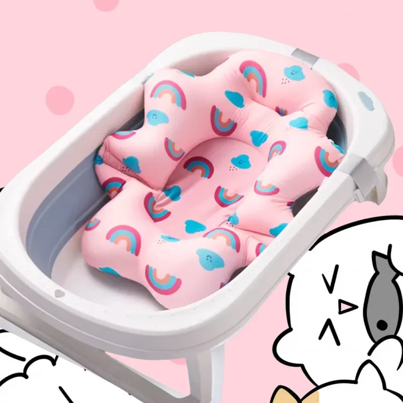 ベビーバスシートサポートマット折りたたみ式ベビーバスパッドチェア新生児用浴槽枕幼児用滑り止めソフトコンフォートボディクッション