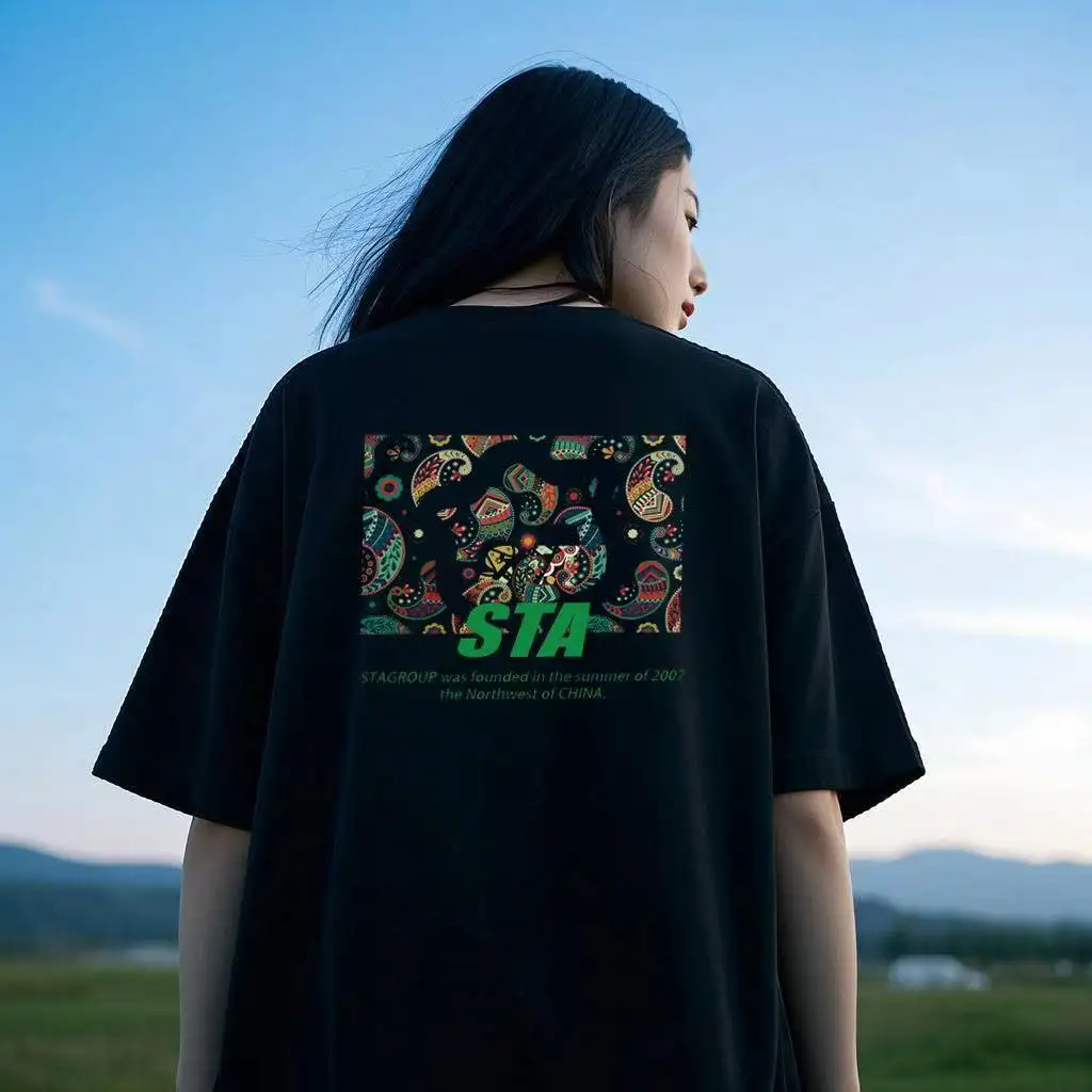 

Мужская и женская летняя футболка с короткими рукавами и цветочным принтом кешью, модная американская брендовая уличная футболка из чистого хлопка