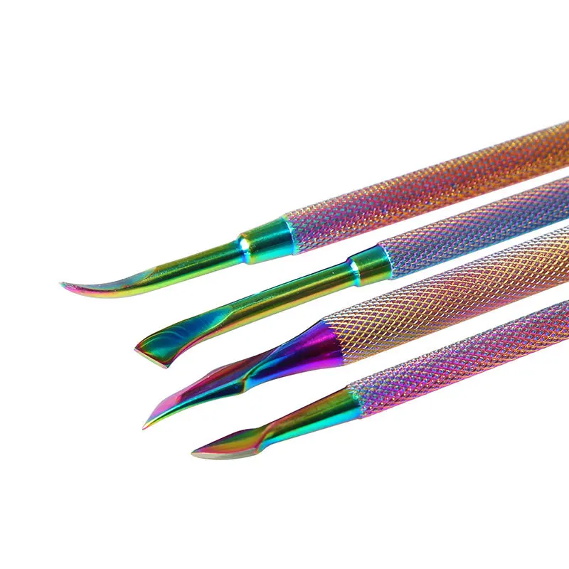 4 Pcs Color titanium steel push dead skin push Fashion Design Double Head Stainless Steel Cuticle Pusher Manicure Nail art Tool