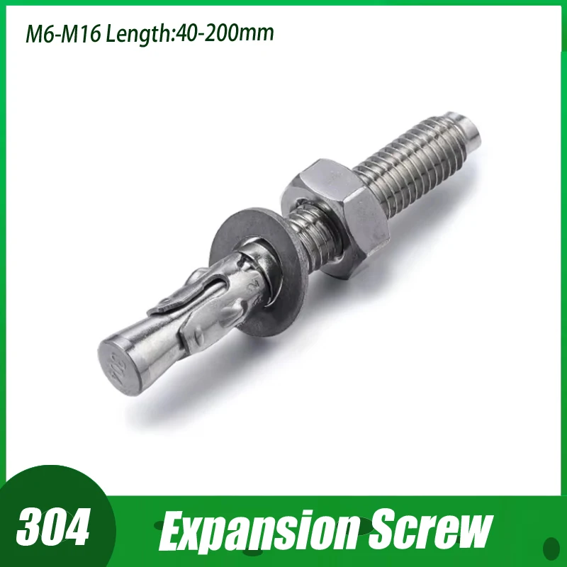 

M6 M8 M10 M12 M16 2A 304 Stainless Steel Expansion Screw Wedge Anchor Through Bolt Expansion Bolt Thread length:40-200mm