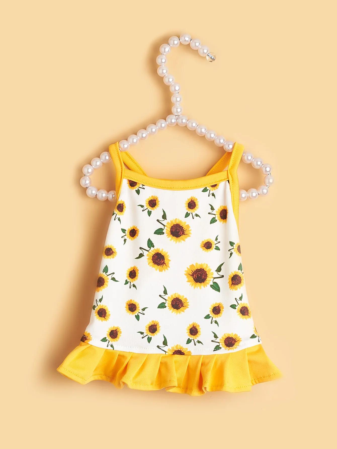 Dog Dress Sunflower Printed Girl Dog Sleeveless Ruffle Clothes Pet Apparel Doggie Cat Clothing Puppy Dresses Doggy Costume