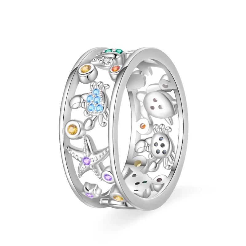 Anillo de Plata de Ley 925 Original para mujer, sortija de circonita azul, copo de nieve, estrella de mar, mariposa, regalo de cumpleaños, boda, Halloween, joyería artesanal