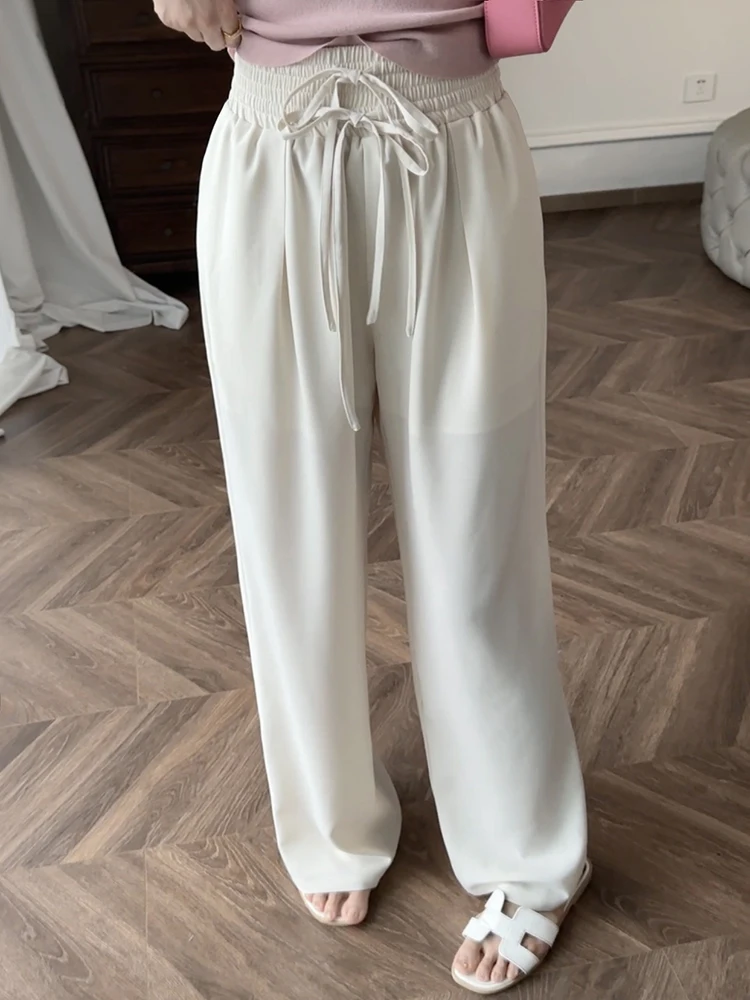 

Zhang ei Summer New Arrival High Waist Wide Leg Pants Women's Thin Sle Durable Polyester Straight Cut Trousers