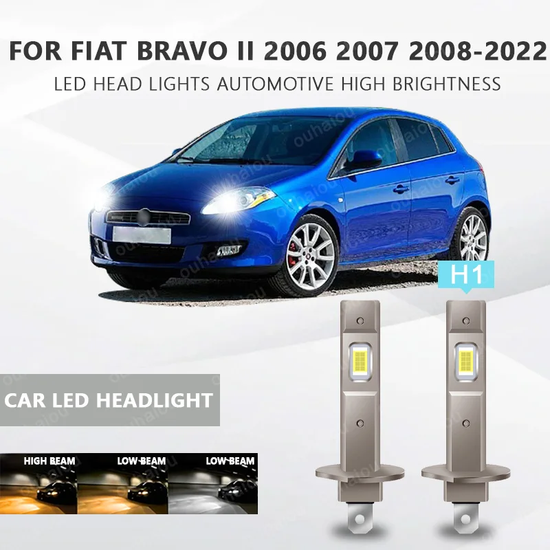 

Для Fiat Bravo II 2006 2007 2008-2022 2 шт. светодиодные фары H1 дальнего света H1 ближнего света белые 12 В Plug and Play