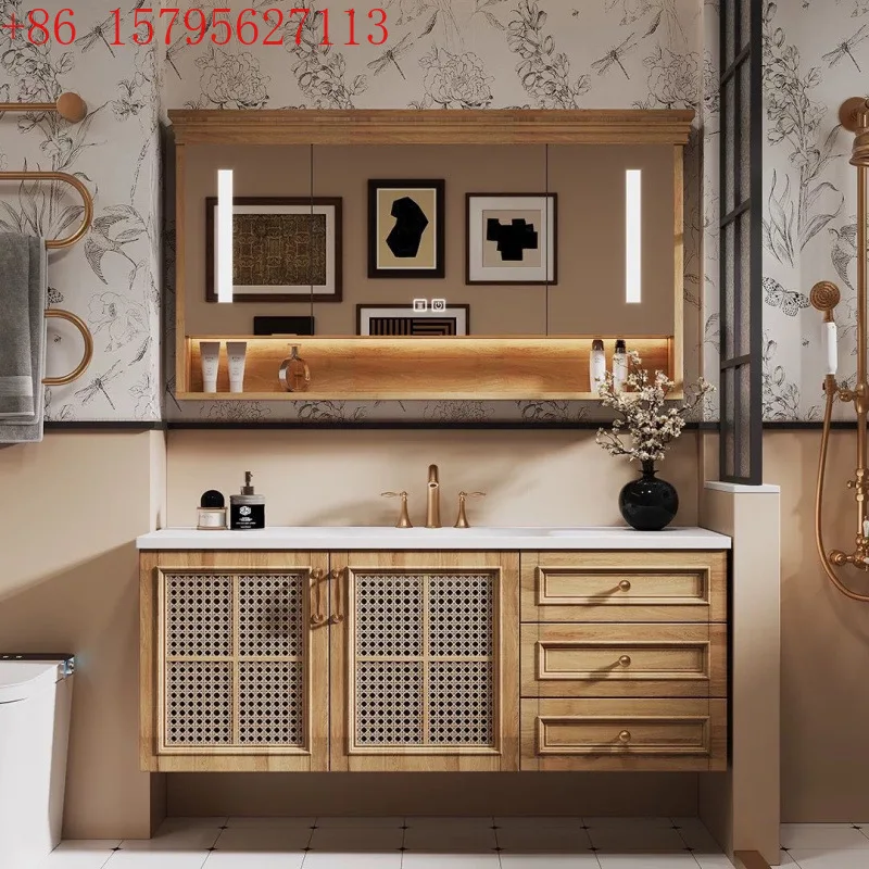 

Ceramic integrated basin, ancient style bathroom cabinet, solid wood paint washbasin, bathroom washbasin combination