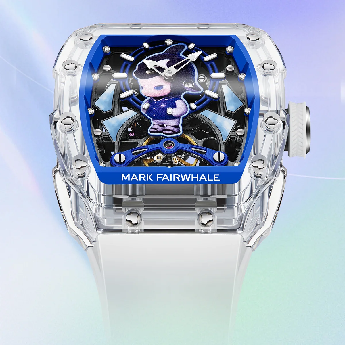 Mark Fairwhale Luxury Men's Tourbillon Mechanica นาฬิกากันน้ําส่องสว่างอัตโนมัติโครงกระดูกกีฬานาฬิกาพร้อมสายยาง