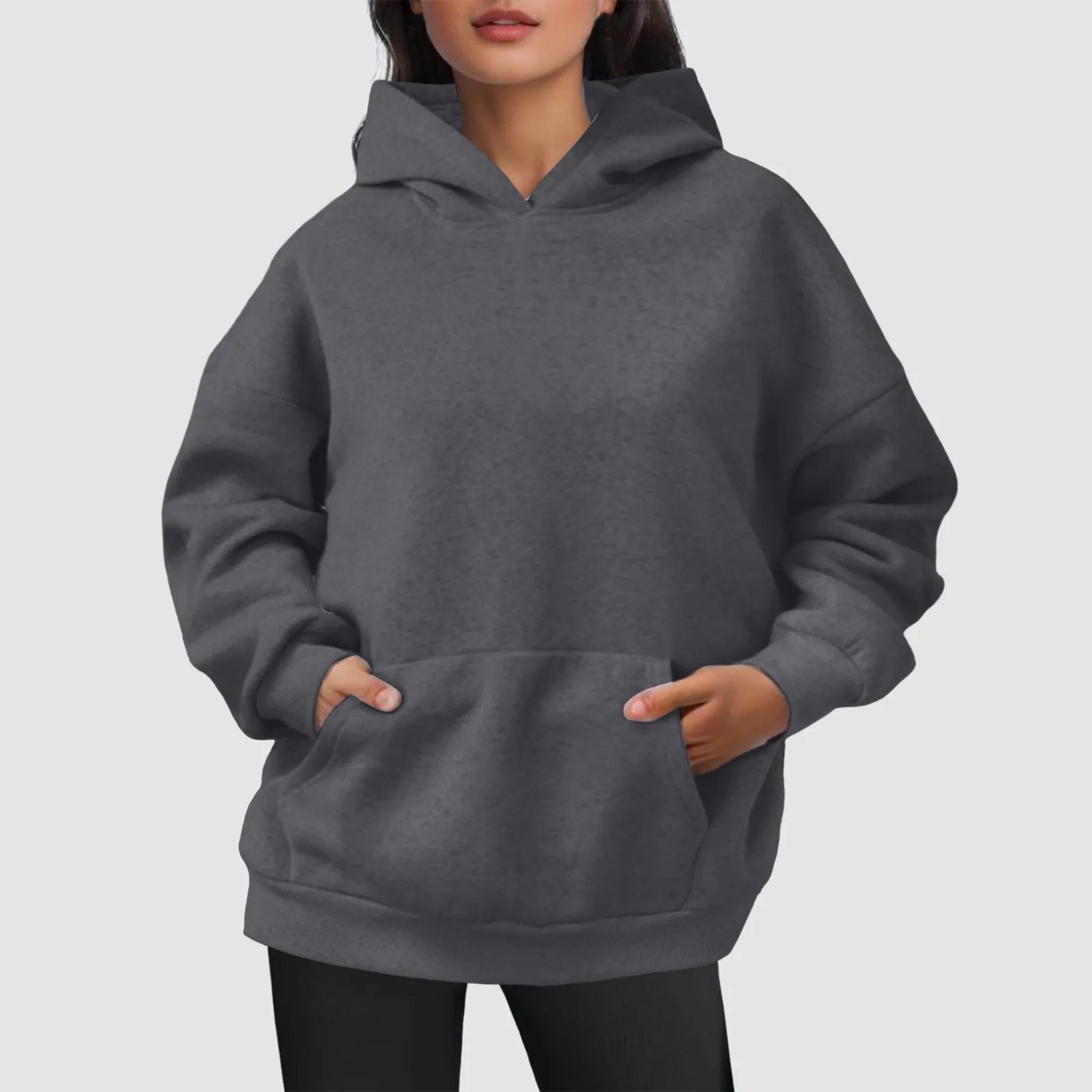 Women'S Autumn And Winter Large Size Solid Color Hoodie Pocket Long Sleeve Simple Pullover Comfortable Warm Fashion Hoodie