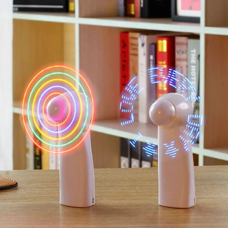 Mini Night Light Handheld Fan Electric Fan  Portable Desktop Battery Mini Customizabl Gift To Give Guests Led Rainbow Lights Fan