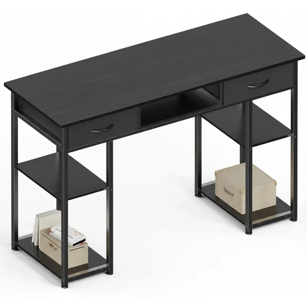 

48 Inch Gaming Computer Desk with Fabric Drawers, 4 Storage Shelves Writing Study Table for Home Office Bedroom