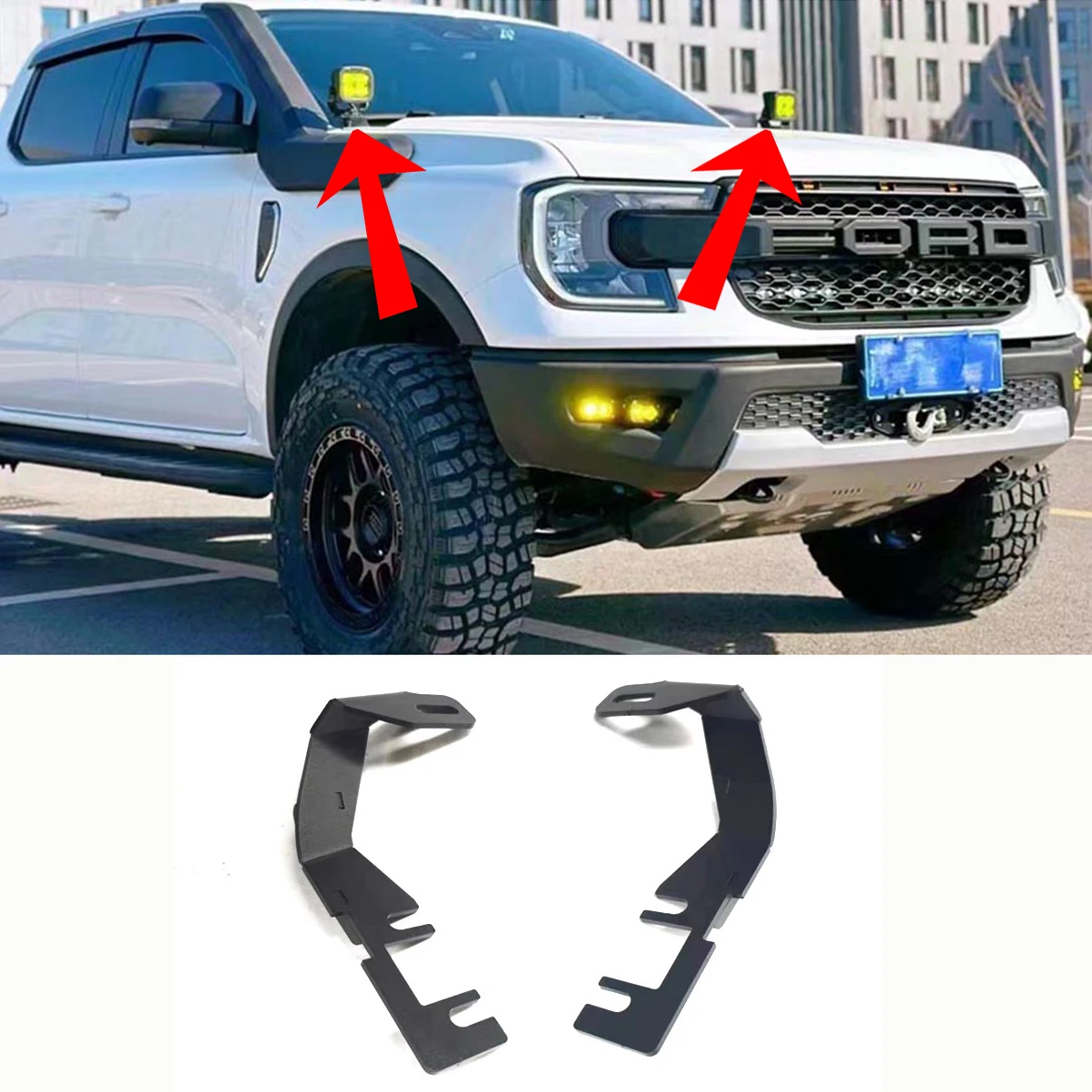 

Для Ford Ranger T9 2023 2024, светодиодный светильник на капоте, стальной кронштейн, держатель светильника, монтажный кронштейн для бездорожья