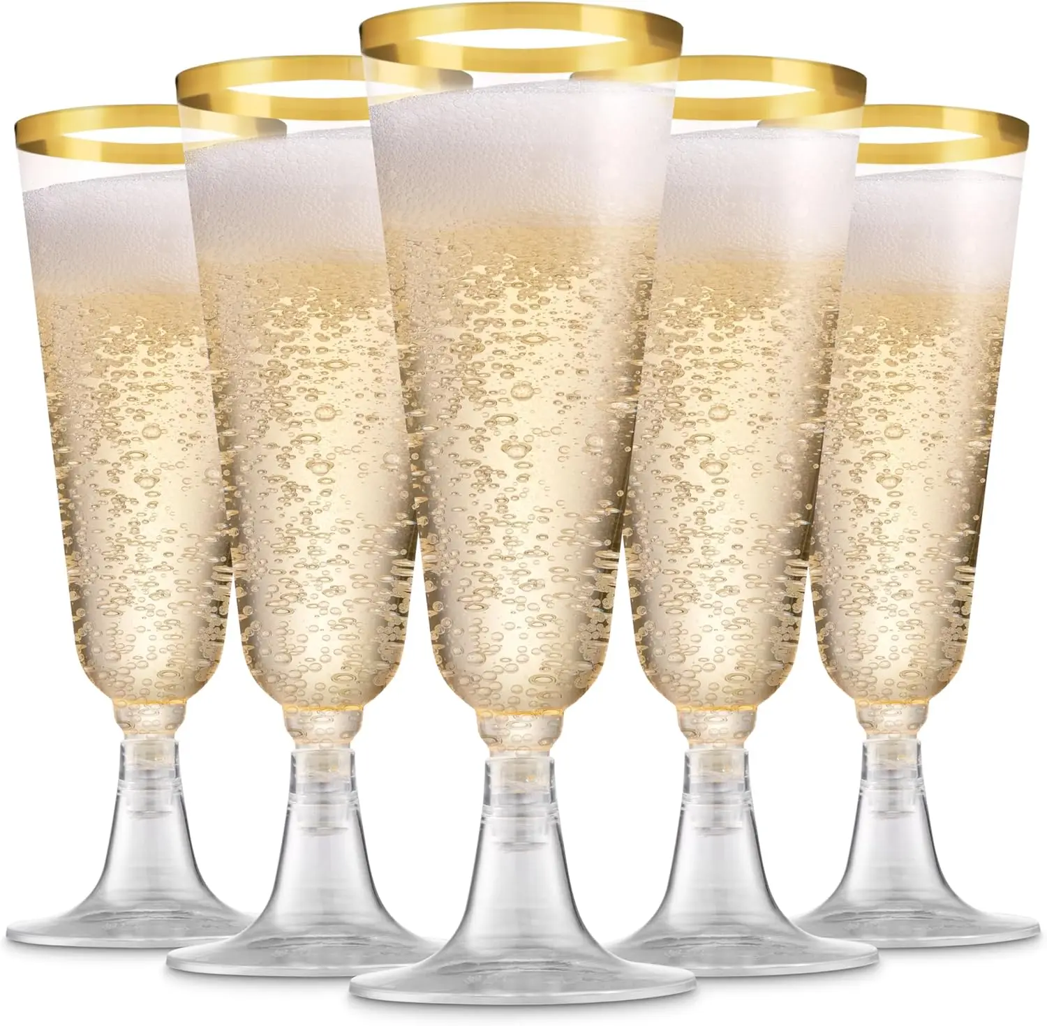 

100 Pack Gold Rim Plastic Champagne Flutes, 5 Oz Disposable Toasting Glasses for Wedding Party