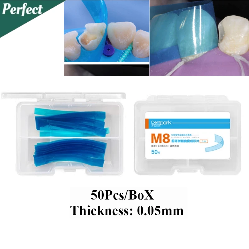 

50Pc/Box M8 Dental Blue View Anterior Resin Restoration Matrix Bands Dental Material Hickness 0.05mm Composite Resin Bands