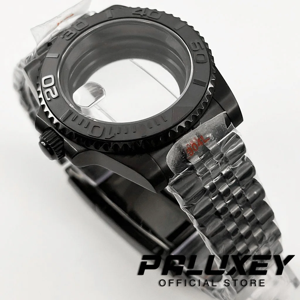 무브먼트 사파이어 글래스 시계 케이스 글라이드 잠금 걸쇠, NH35, PVD 블랙, 40mm 다이버 방수 핏, NH34, NH35, NH36, NH70, NH72, ETA2824