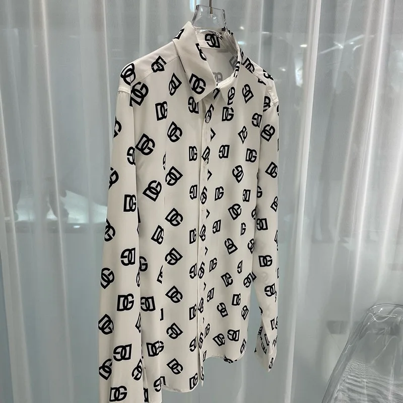 Overall printed lapel button men\'s long-sleeved shirt Soft comfortable and breathable fabric