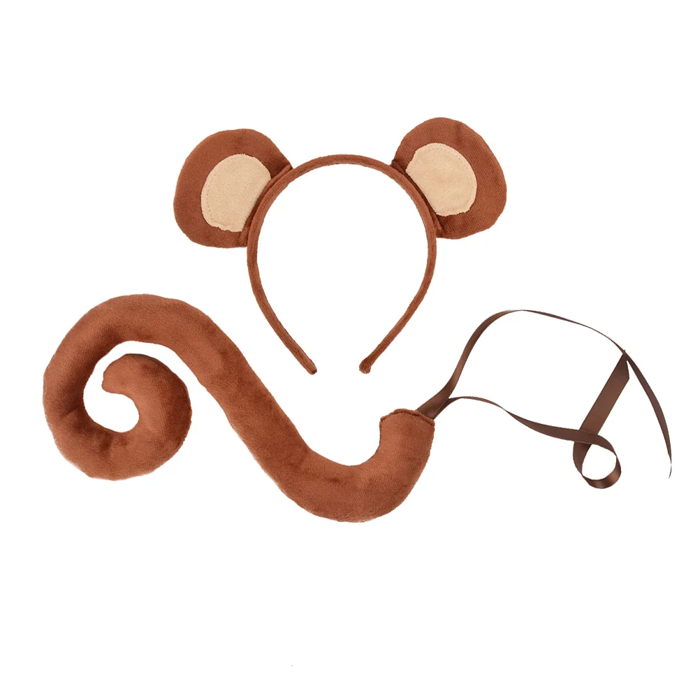 Monkey Headband Tail Cosplay Costume Ear for Children Kids Hairband Plush Prop Decor Bands