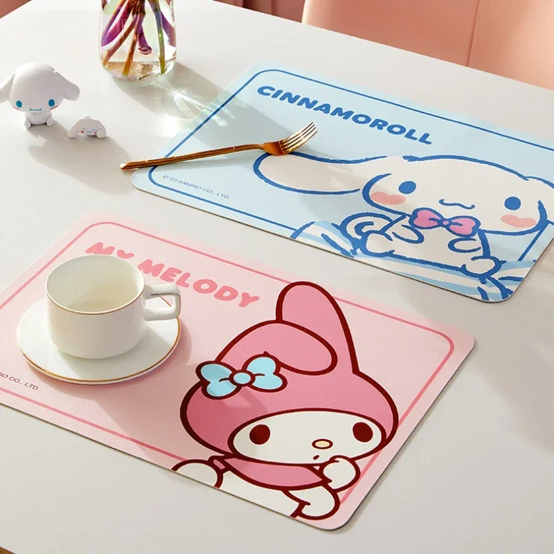 New Sanrio Kawaii Hello Kitty My Melody Cinnamoroll Children's Student Home Cartoon Dining Table Wash-free Insulated Placemat