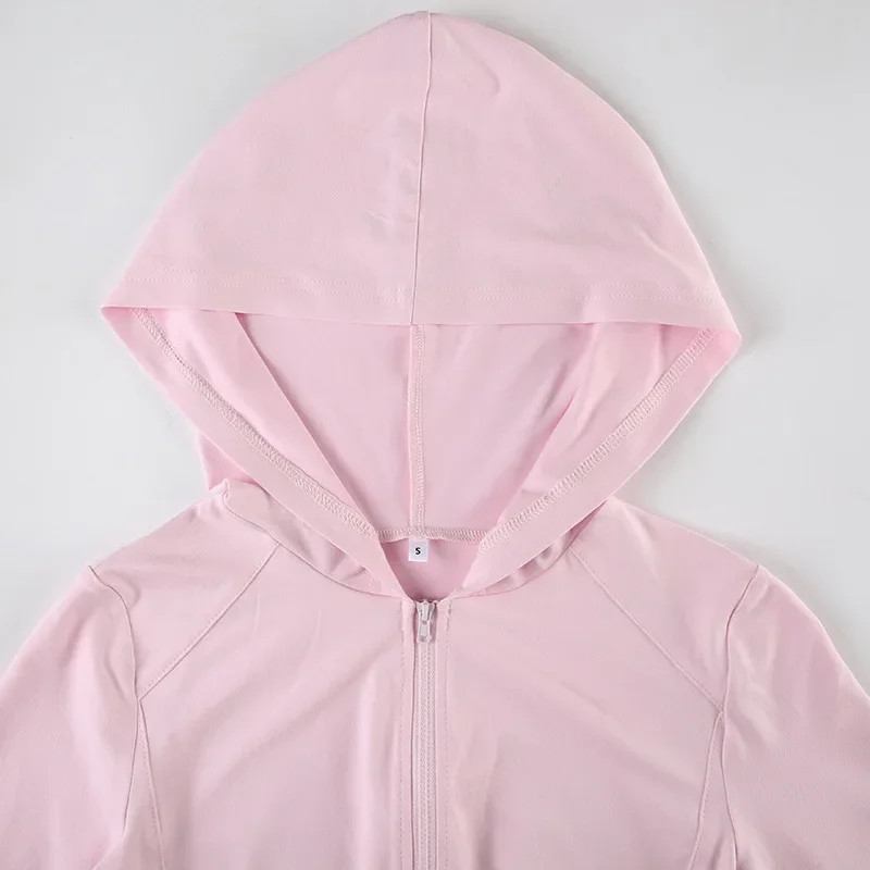 แขนยาวซิป Slim Hooded Sweatshirts ผู้หญิงเสื้อสปอร์ตวิ่งออกกําลังกายโยคะแจ็คเก็ต Casual Streetwear Hoodies Coat