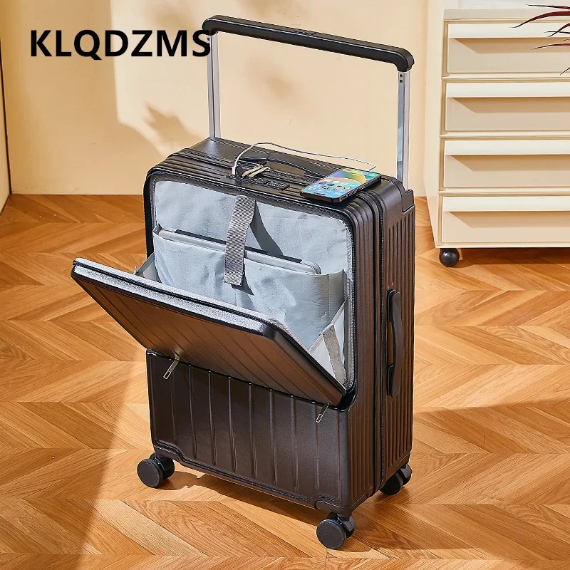 KLQDZMS Luggage with Wheels USB Charging Aluminum Frame Boarding Case Front Opening Laptop Trolley Case 20\