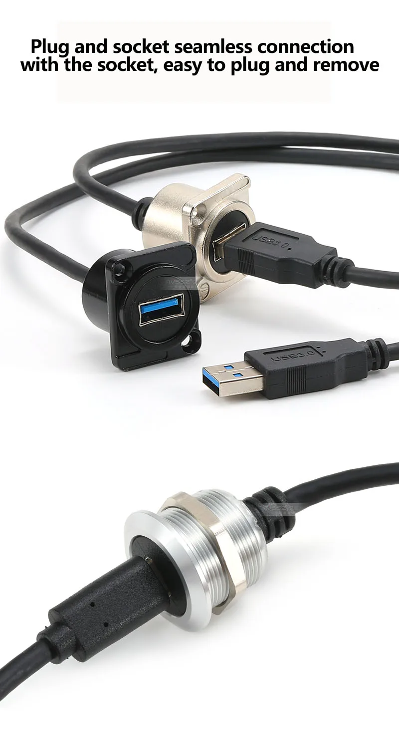 

USB HDMI Type-C D-Type Connector Car Mount Panel 0.5m/1m/2m Extension Cables | Data Charging | Industrial PC Case