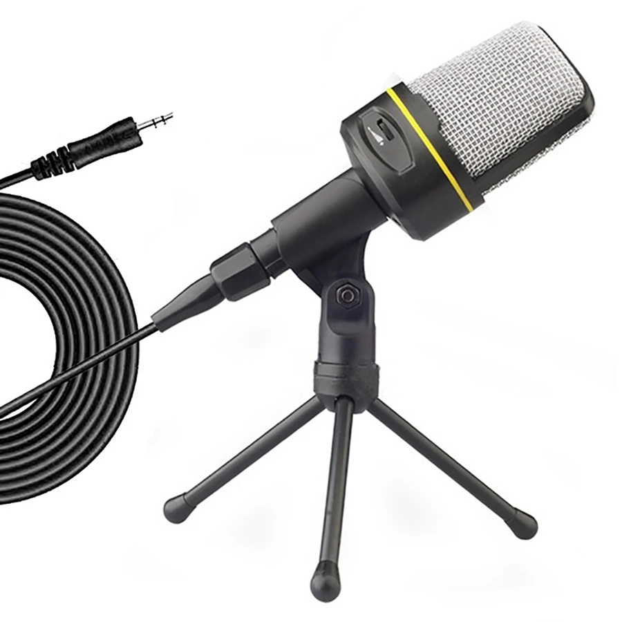 Condenser Microphone 3.5mm Plug Home Stereo MIC Desktop Tripod for PC Video Skype Sing Chatting Gaming Podcast Recording