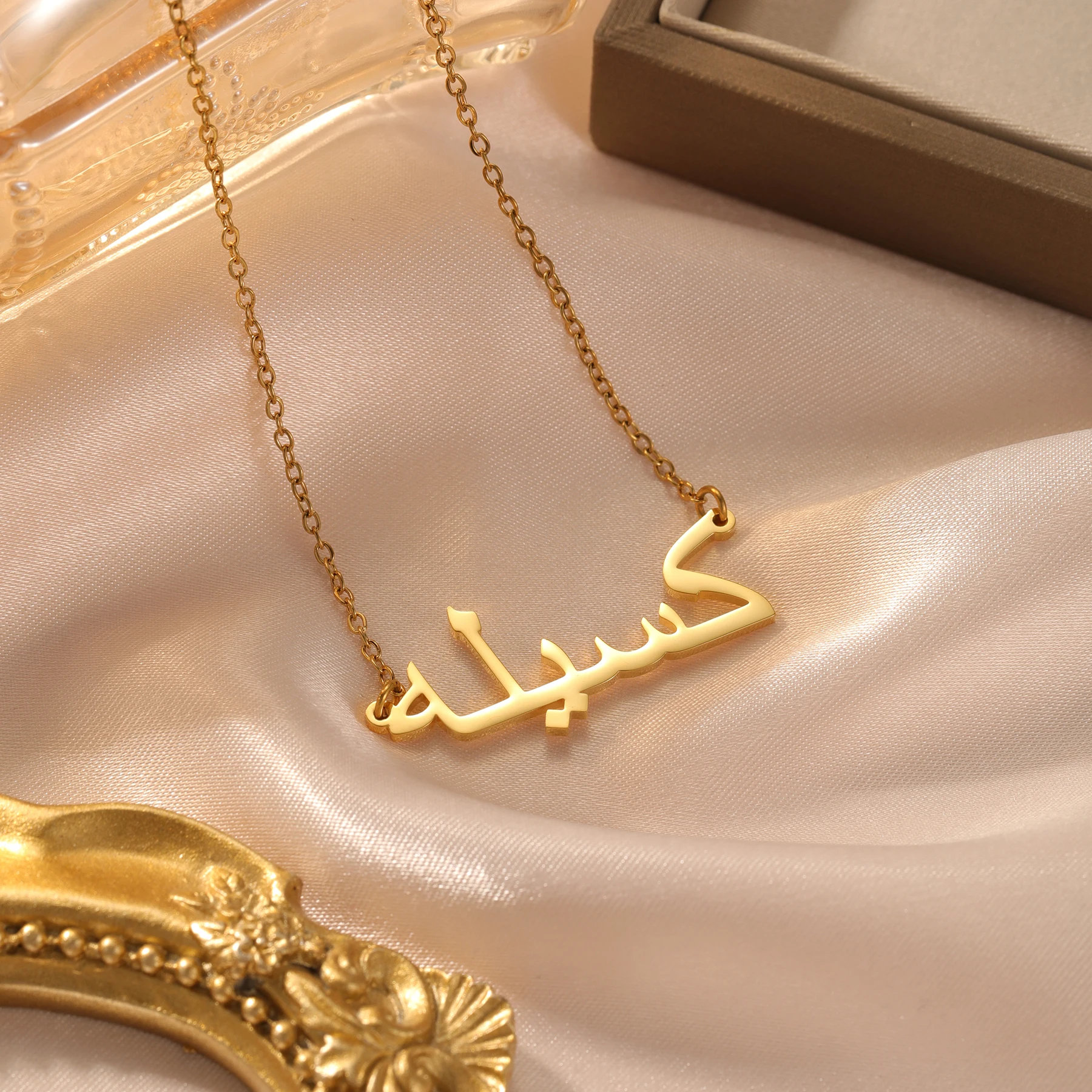Personalized Arabic Name Necklace Custom Script Pendant Stainless Steel Minimalist Dainty Jewelry Birthday Gift For Women Girls