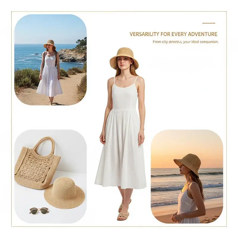 Women Summer Woven Fisherman Hat Breathable Solid Color Straw Sun Hat Portable for Beach Hiking Picnic Commute 1 PCS