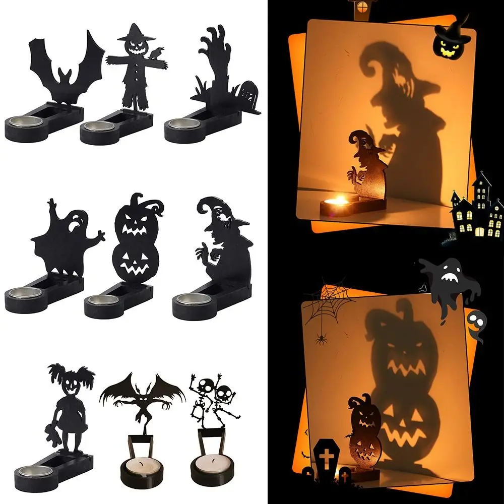 Black Halloween Candle Holder Iron Multi-shape Terror Shadow Projection Candlestick Halloween Decoration Festival Ornament