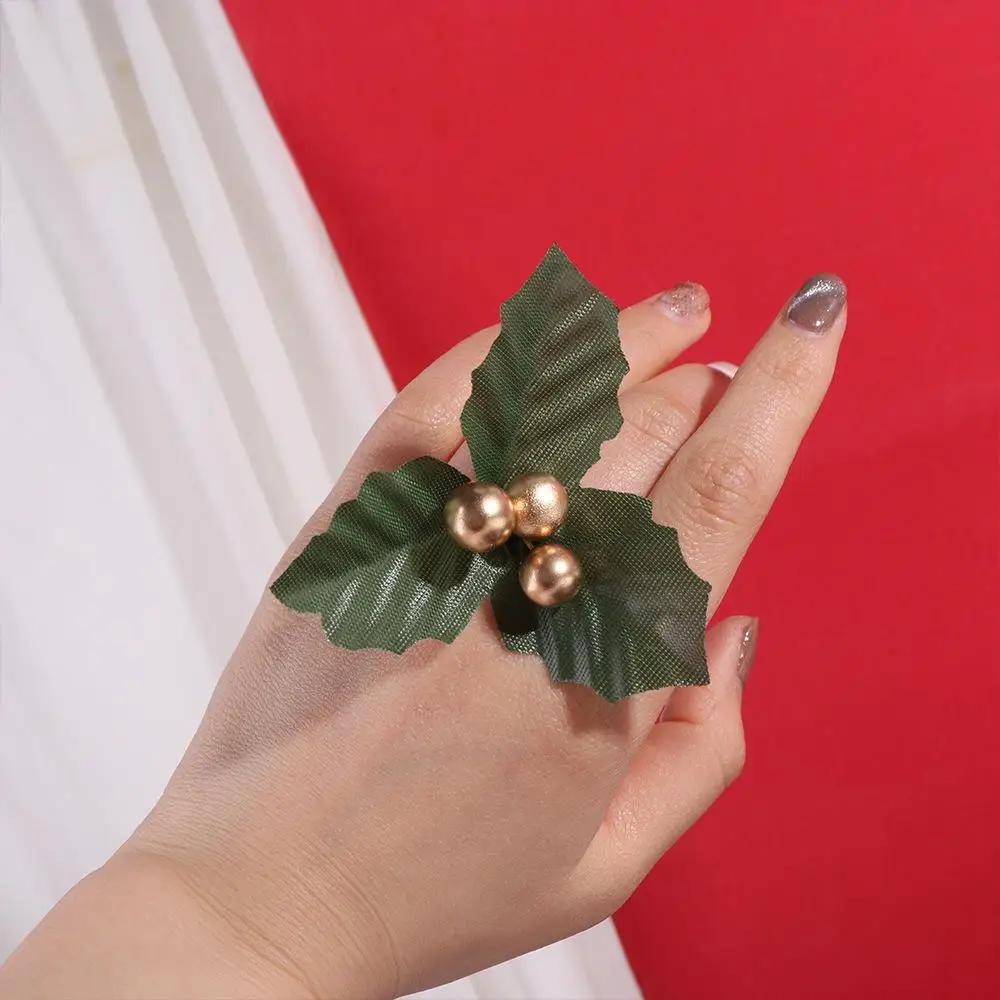 12Pcs/set Handmade Artificial Christmas Leaves Cute DIY Christmas Holly Wreaths Foam Mini Bonsai Plant Accessories Wedding