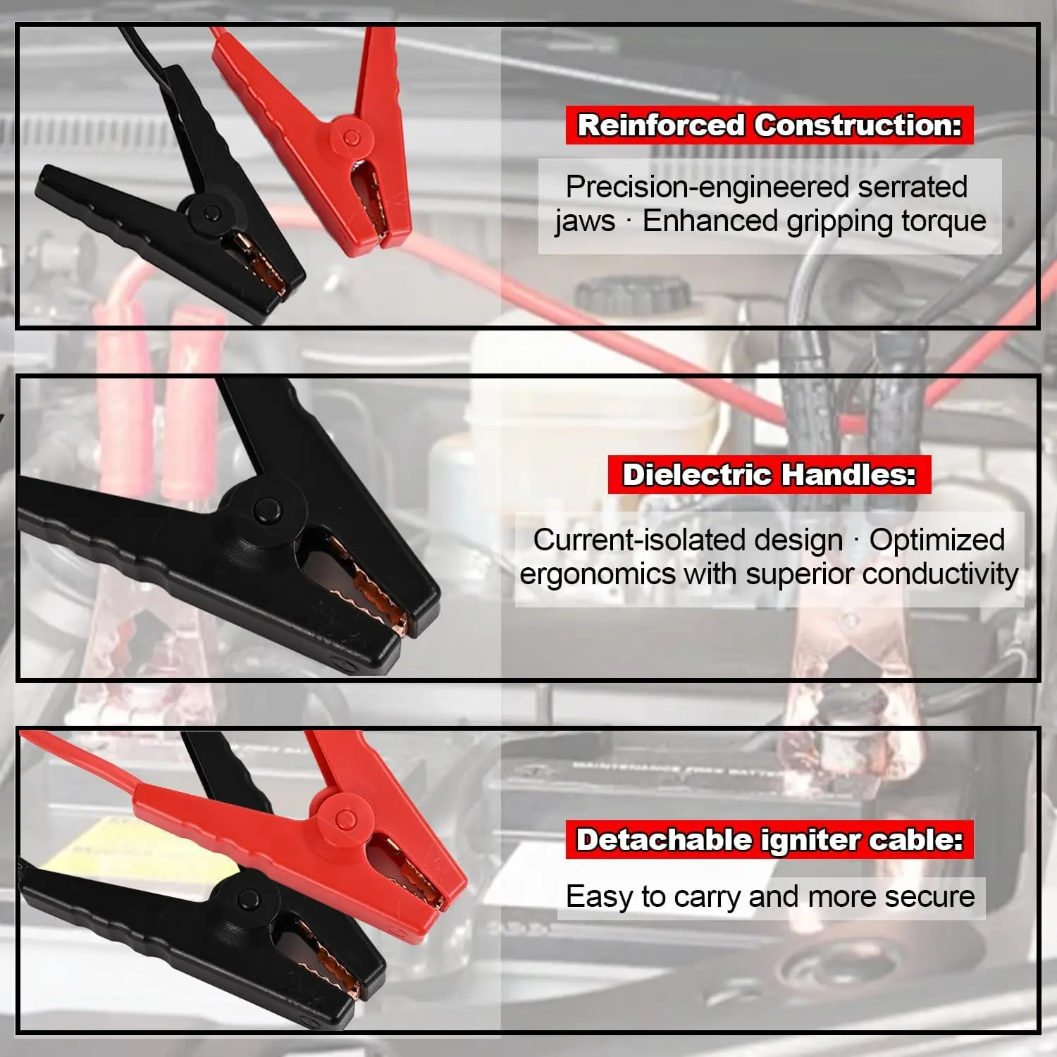 Arrancador de salto para baterías de 18 V: kit de cable de puente portátil de 11 AWG y 1,2 pies, arrancador de batería para automóvil (batería no incluida)