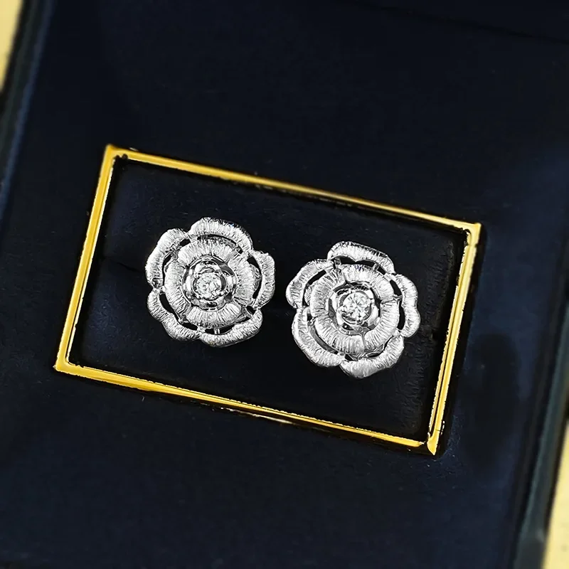 

Новые серебряные серьги с текстурой камелии S925, модные универсальные стильные изысканные элегантные ювелирные изделия