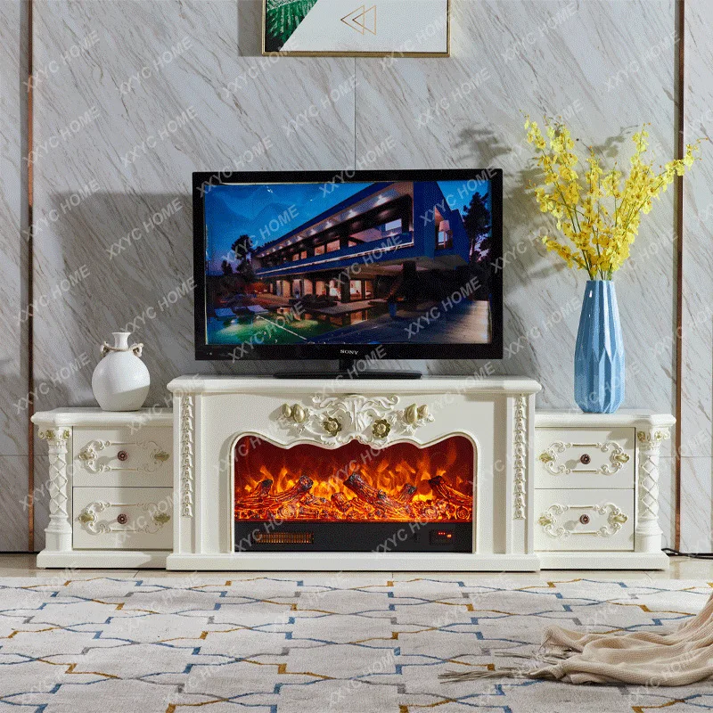L2.05 meter carved gold-painted fireplace living room solid wood decorative cabinet TV cabinet heating electronic