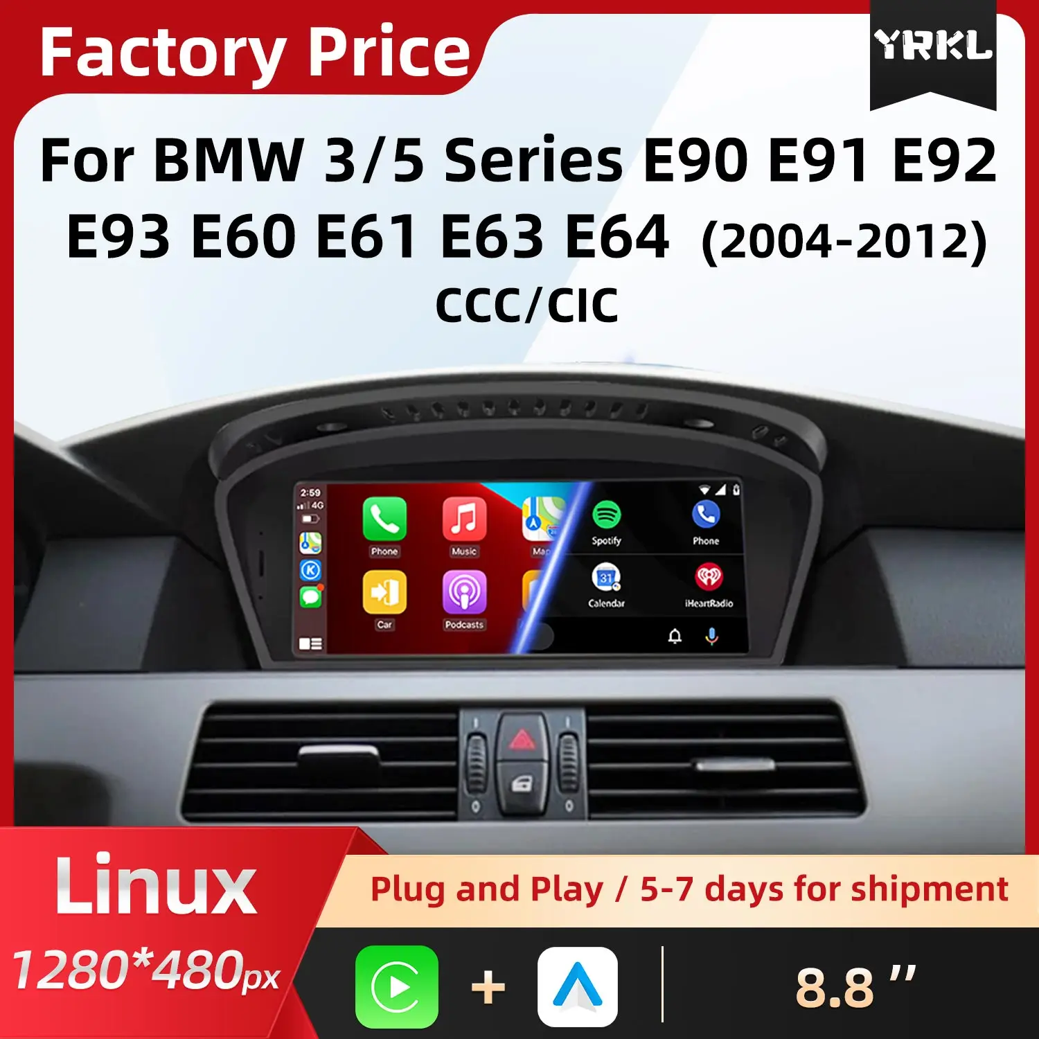 Wireless Carplay For BMW 3/5 Serie E60 E61 E90 E91 E92 CCC CIC Android Auto BT Car Play Multimedia Video Player Central Monitor