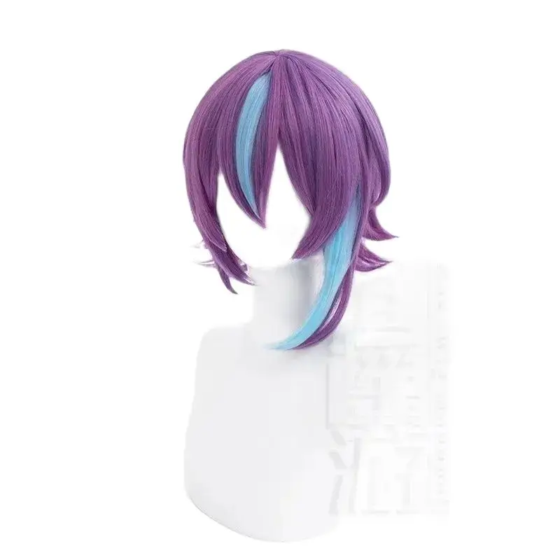 High Quality Divine Generation CosWig 36CM Purple Blue Heat-resistant Synthetic Hair Halloween Party Cosplay Anime Wigs+ Wig Cap