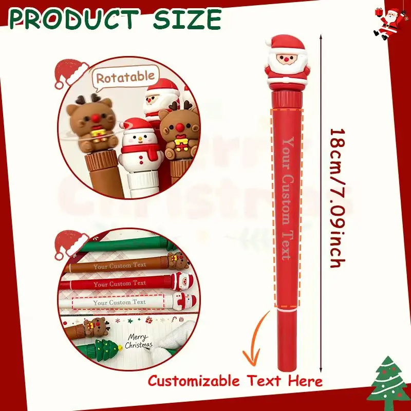 30PCS Custom soft rubber Christmas rotating neutral pen student cartoon holiday decompression gift pen black signature pen