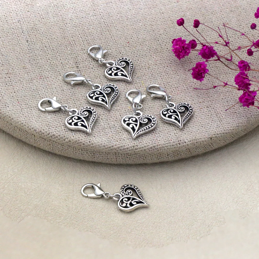 10 Stück filigrane Herz-Schlüsselanhänger mit Karabinerverschluss, Valentinstag, keltisches Herz, DIY-Schmuck für Schlüsselanhänger, Taschen, Schuhe, C919 – Detail 1