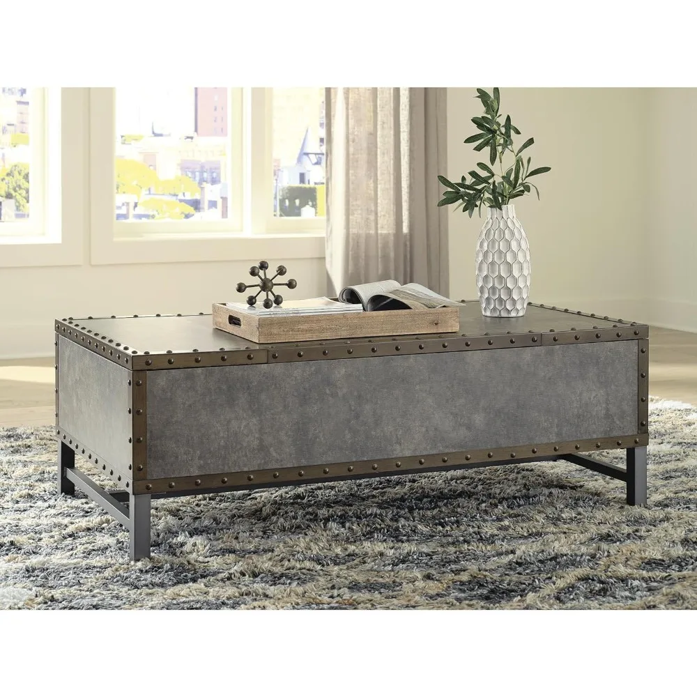 Casual Lift-Top Coffee Table with 2 Storage Bins, Brown & Bronze-Tone Finish