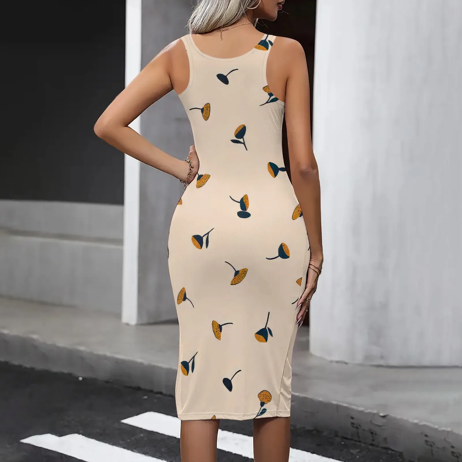 ผู้หญิงฤดูร้อนเซ็กซี่Bodycon Midi Dress 2025 Tank Topแขนกุดสแควร์คอSlim Fitกลับค็อกเทลปาร์ตี้ชุด