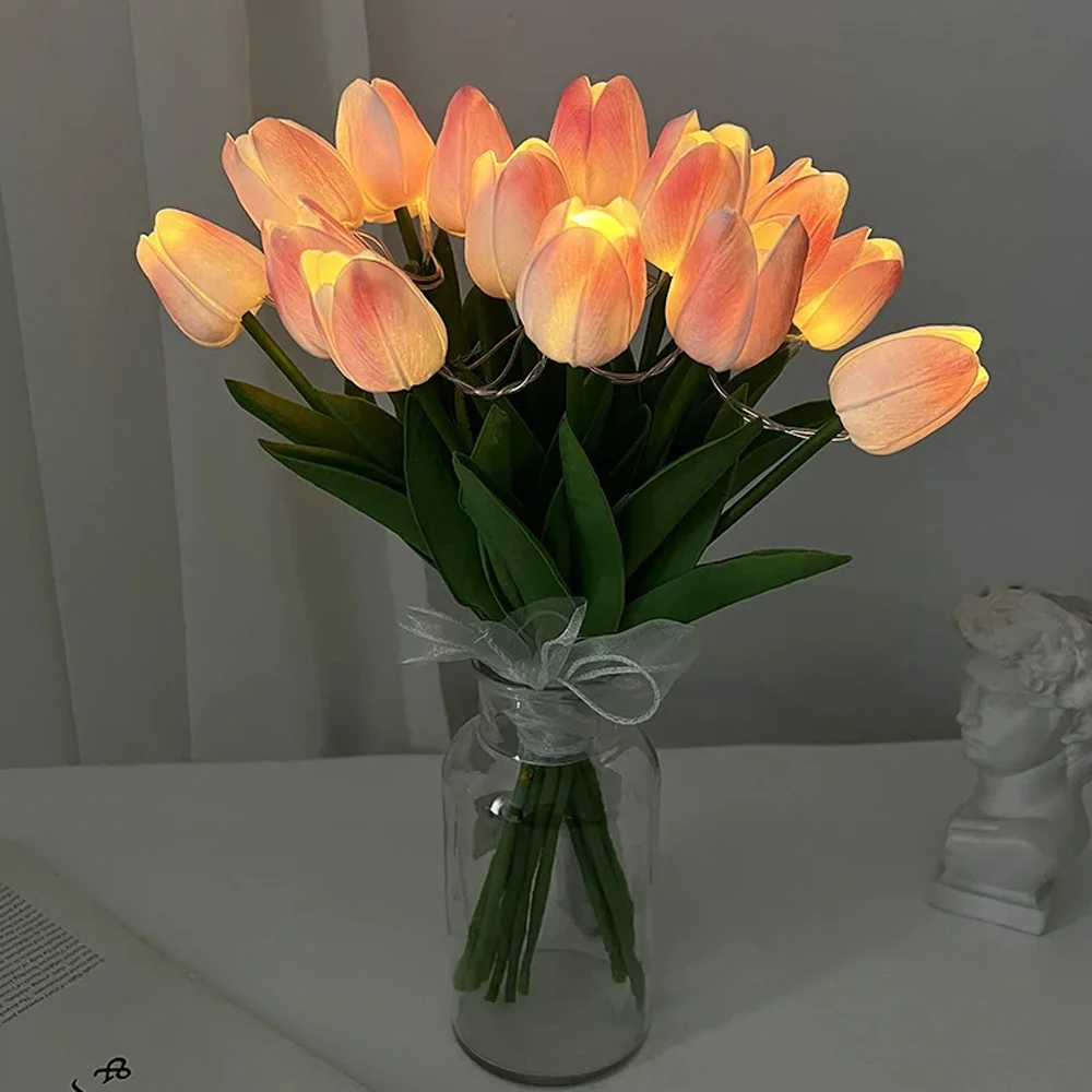 Tulip Simulation Flower Luminous LED Tulip Bouquet Tulip Night Lamp Christmas Gift Valentine\'s Day Flower Home Decor