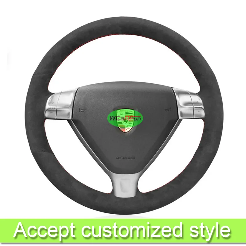 Customize Black Suede Car Braid Leather Steering Wheel Cover for Porsche 911 997 Boxster 987 Cayman 2004-2010