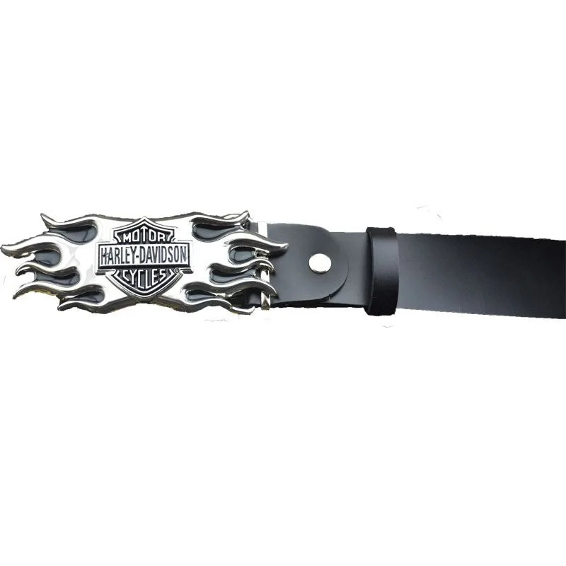 

Harley-Davidson Flame Logo Leather Belt Biker Style Men's Fashion Belt with Metal Buckle For Softail Sportster VRSC Touring X48