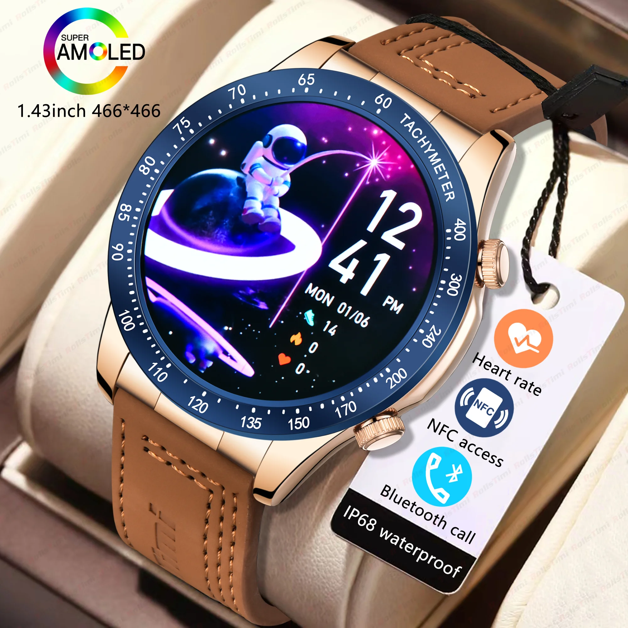 

Новинка 2023 года, умные часы унисекс, AMOLED-дисплей высокой четкости, пульс, Bluetooth-вызов, спортивное отслеживание, водонепроницаемый деловой стиль