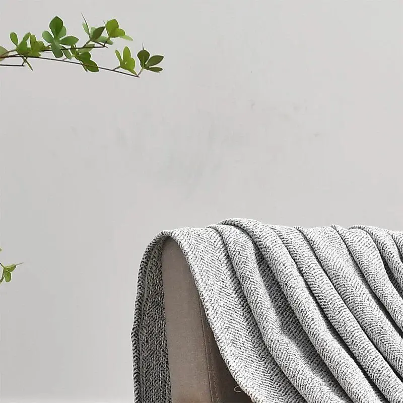 Soft Herringbone Textured Light Gray Throw Blanket Breathable Cozy Knit For Sofa Bed Couch Living Room Bedroom Adults All Season
