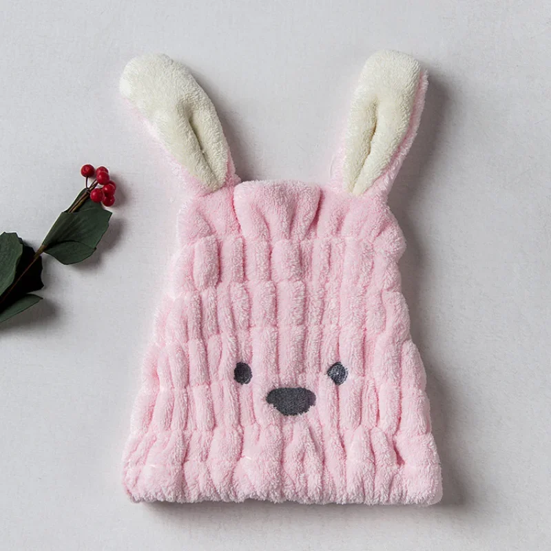 Long Ears Rabbit Hats Thick Coral Fleece Hair Drying Caps for Kids Shower Strong Absorbing Towels Bathroom Supplies