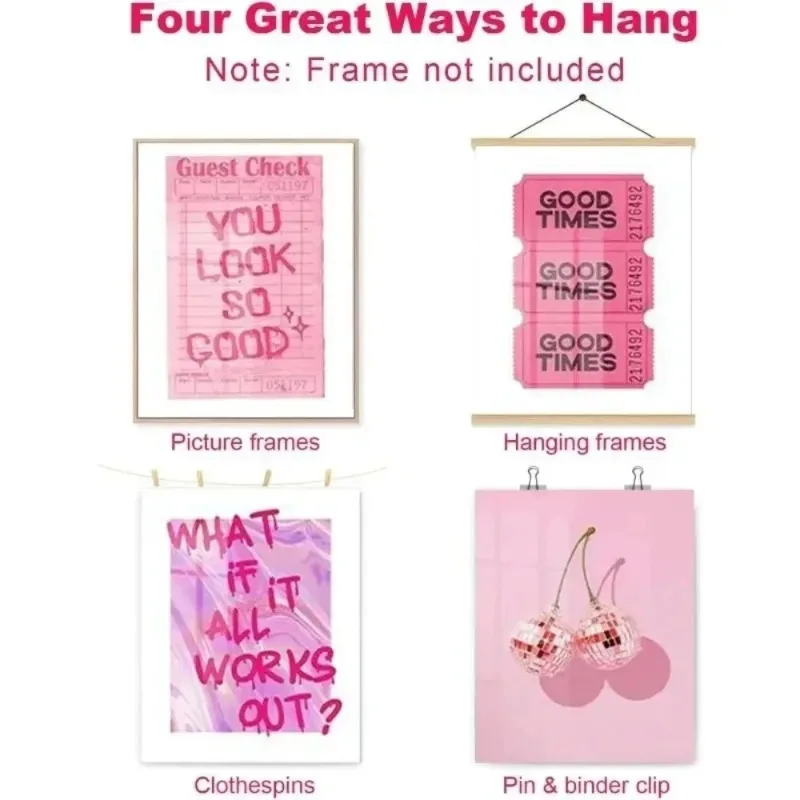 20 X 25cm for Modern Office Decorations Paintings Pink Framed Wall Art Poster Pink Wall Art Mural Poster Teen Girl for Home