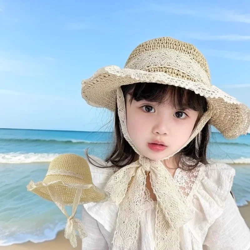 

Sun Shade Straw Hat Baby Girl Sun Hat Summer Children's Sun Hat Vacation Sweet Cute Beach Hat Children Hat for Girls Kids Hat 2