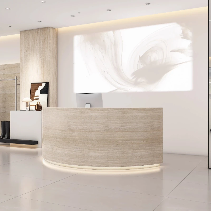 مكاتب استقبال منحنية بسيطة، تجميل تنفيذي، مكاتب استقبال صالون فريدة من نوعها، تصميم شركة Mostrador الأثاث العصري #3